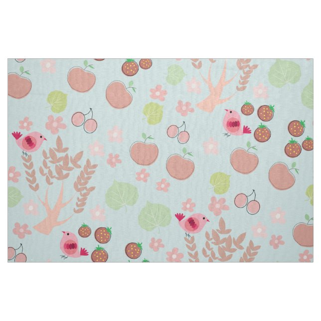 Tela patrón de aves, flores y árboles ("Cuarto gordo" (fat quarter))