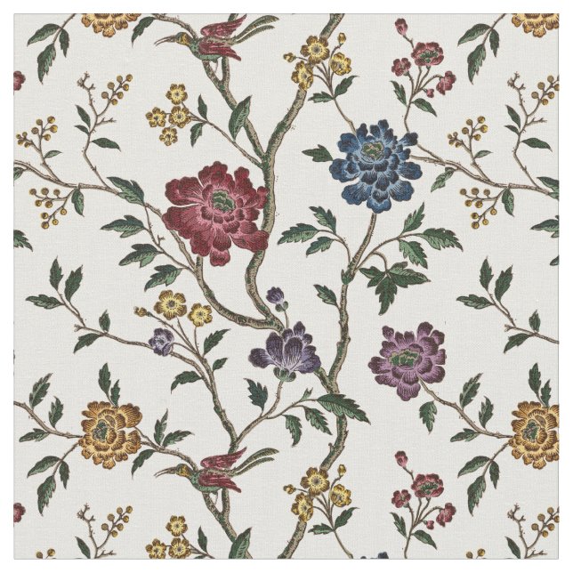 Tela Patrón de aves y flores vintage (De cerca)