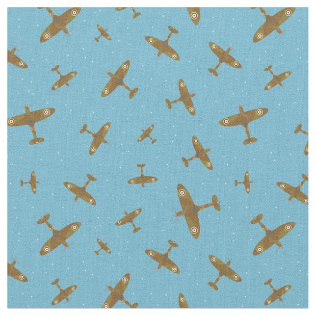 Tela Patrón de avión de Spitfire en azul claro (De cerca)