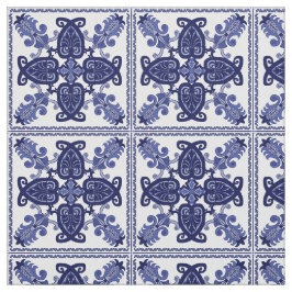 Tela Patrón de azulejos azules y blancos