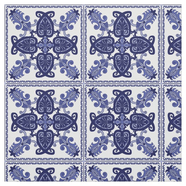 Tela Patrón de azulejos azules y blancos (Retal)