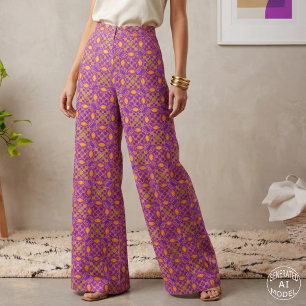 Tela Patrón de Baldosas Geométricas Retro Púrpura Rosa