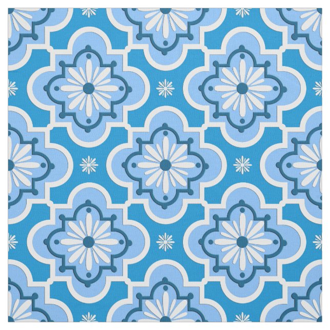Tela Patrón de baldosas marroquí - Azul y blanco (Retal)