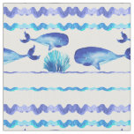 Tela Patr&#243;n de ballena azul acuarela