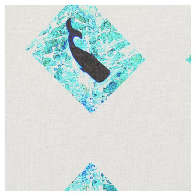 Tela patrón de ballenas negras azul/blanco (De cerca)