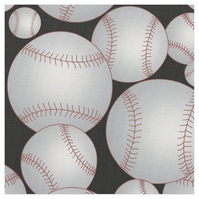 Tela Patrón de Baseballs Gris (De cerca)