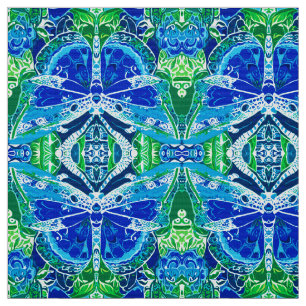 Tela Patrón de batik de mariposa y medallón en azul