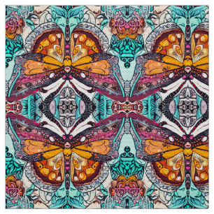 Tela Patrón de batik de mariposa y medallón en Naranja