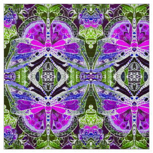 Tela Patrón de batik de mariposa y medallón en violeta