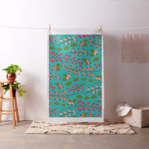 Tela Patrón de bayas coral y azul turquesa