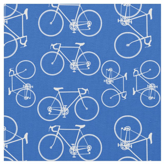 Tela Patrón de bicicletas azul y blanco (De cerca)