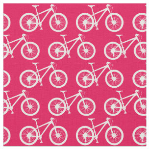 Tela Patrón de bicicletas blancas en rosa