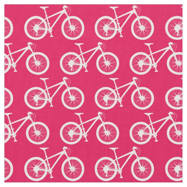 Tela Patrón de bicicletas blancas en rosa (De cerca)