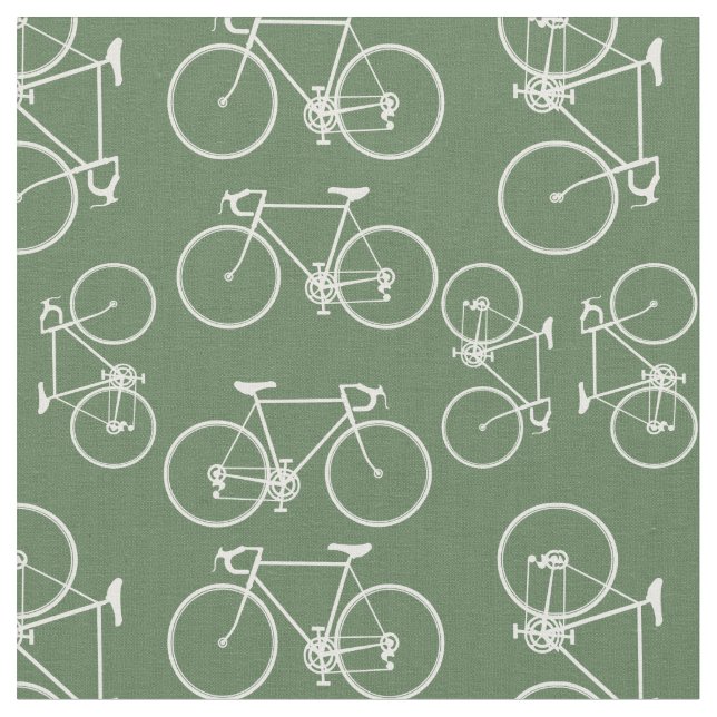 Tela Patrón de bicicletas verde y blanco (De cerca)