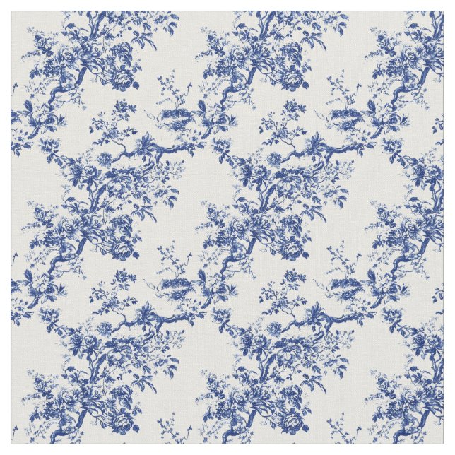 Tela Patrón de bifurcación floral de toile azul (De cerca)