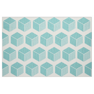 Tela Patrón de bloque 02 - Verde azul claro sobre blanc