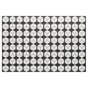 Tela Patrón de bloque - Blanco sobre negro