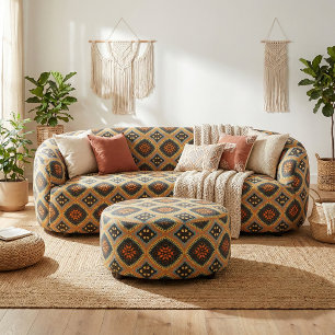 Tela Patrón de Boho de etnia negra turquesa naranja