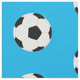 Tela Patrón de bolas de fútbol en azul brillante