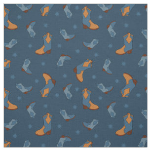 Tela Patrón de bots de vaquero azul Denim