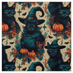 Tela Patrón de bruja gótica de gato negro de Halloween