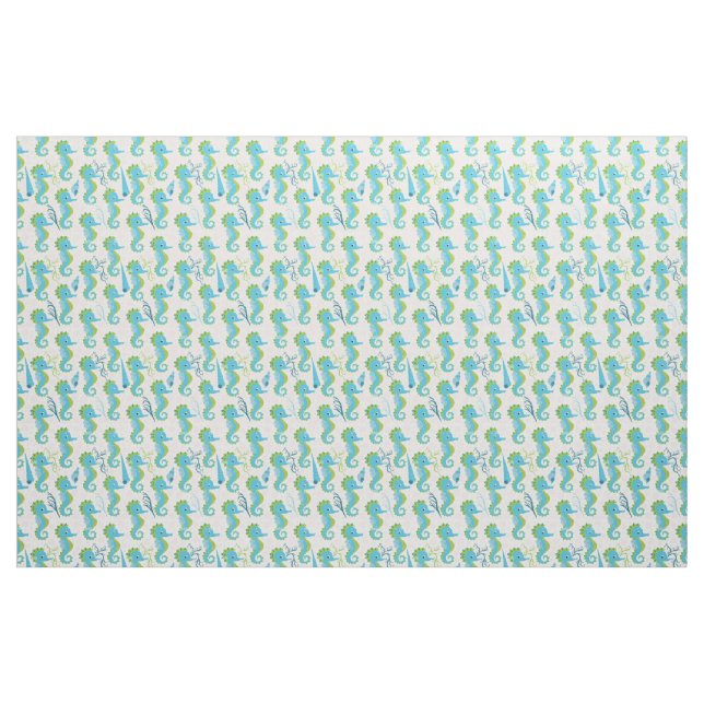 Tela Patrón de Caballito de Mar Caprichoso en Verde Tea ("Cuarto gordo" (fat quarter))