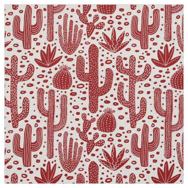 Tela Patrón de cactus - rojo y blanco ruby (Retal)