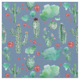 Tela patrón de cactus y ladybug - fondo azul