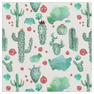Tela patrón de cactus y ladybug - fondo blanco,