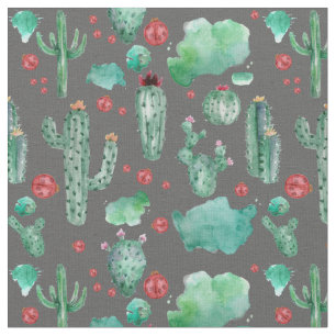 Tela patrón de cactus y ladybug - fondo negro