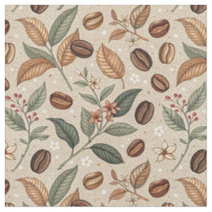Tela Patrón de café floral botánico vintage de grano de
