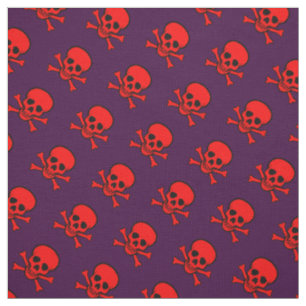 Tela Patrón de calavera y huesos cruzados rojos