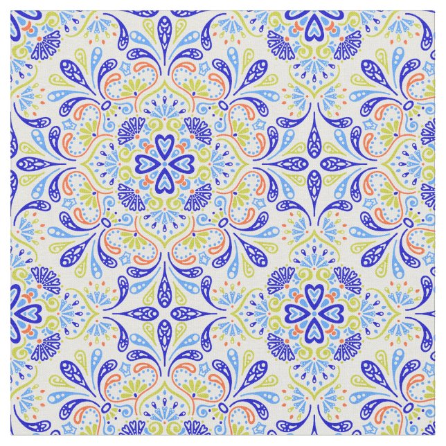 Tela Patrón de caleidoscopio azul y verde (De cerca)