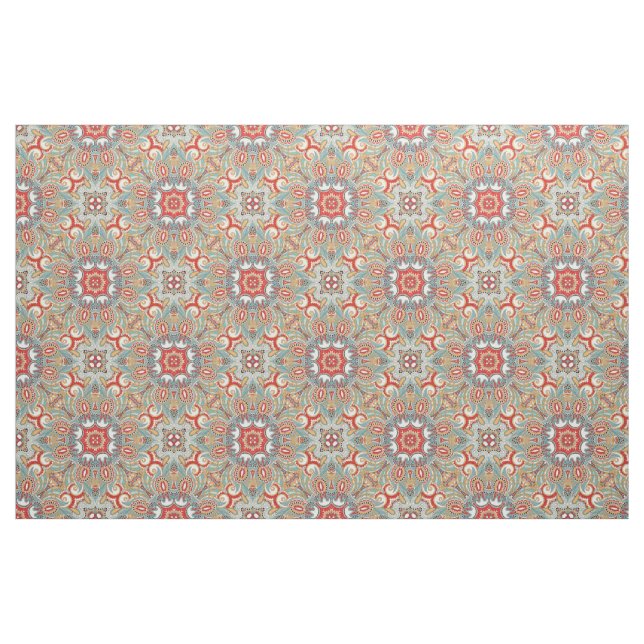 Tela Patrón de caleidoscopio retro chic rojo turquesa v ("Cuarto gordo" (fat quarter))