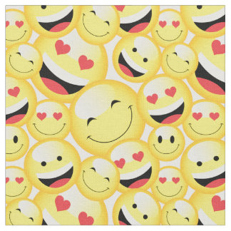 Tela Patrón de caras de Emoji amarilla sonriente