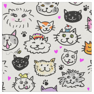 Tela Patrón de caras de gato caprichoso