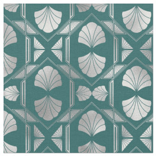 Tela Patrón de cáscara de estilo Art Déco Verde azul