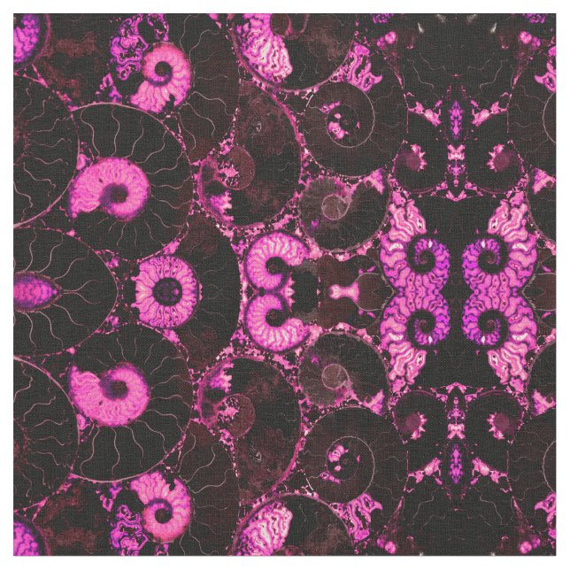 Tela Patrón de cáscara fósil abstracto de Nautilus rosa (De cerca)