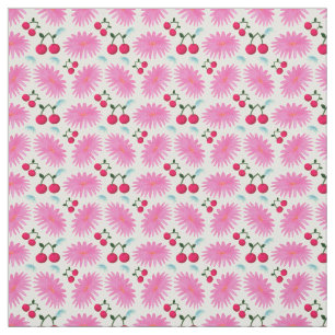 Tela Patrón de Cereza Floral Rosa Brillante Kawaii Li