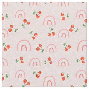 Tela Patrón de cerezas de arcoiris rosa