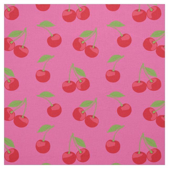 Tela Patrón De Cerezo Rojo En Rosa (Retal)
