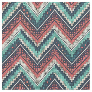 Tela Patrón de Chevron Boho Verde azulado, Coral y Cr