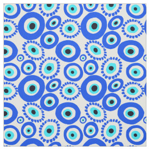 Tela Patrón de círculo blanco azul ocular griego