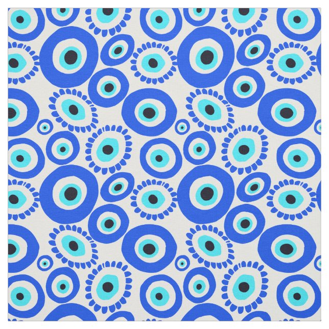 Tela Patrón de círculo blanco azul ocular griego (Retal)
