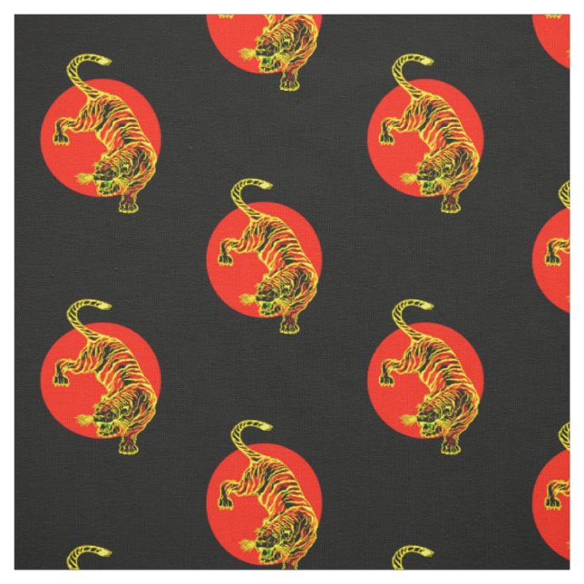 Tela Patrón de círculo de tigre rojo y amarillo (Retal)