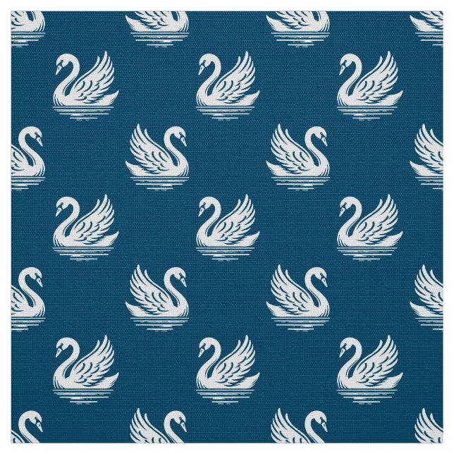 Tela Patrón de cisne 02 - Blanco en azul oceánico (Retal)