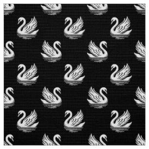 Tela Patrón de cisne 02 - Blanco sobre negro