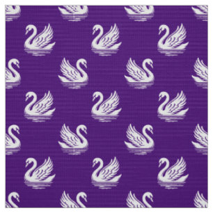 Tela Patrón de cisne 02 - Blanco sobre púrpura real