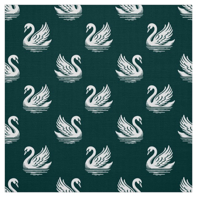 Tela Patrón de cisne 02 - Blanco sobre verde oscuro (Retal)