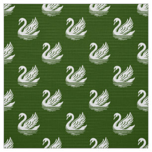 Tela Patrón de cisne - Blanco sobre el verde del bosque